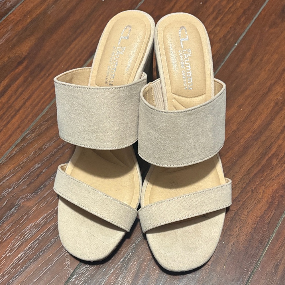 Beige CL by Chinese Laundry Slide Wedges